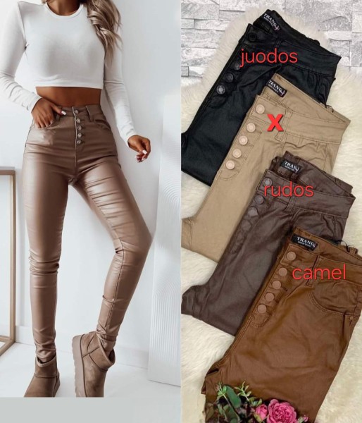 Camel spalvos pašiltintos eko odos kelnės 