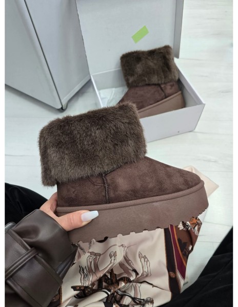 Labai šilti tamsiai rudi aulinukai su kailiuku